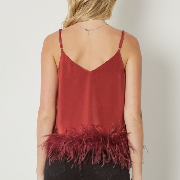 🍁🍁🍁ENTRO feathered Trimmed Spaghetti Strap in Rust🍁🍁🍁 - Picture 5 of 12